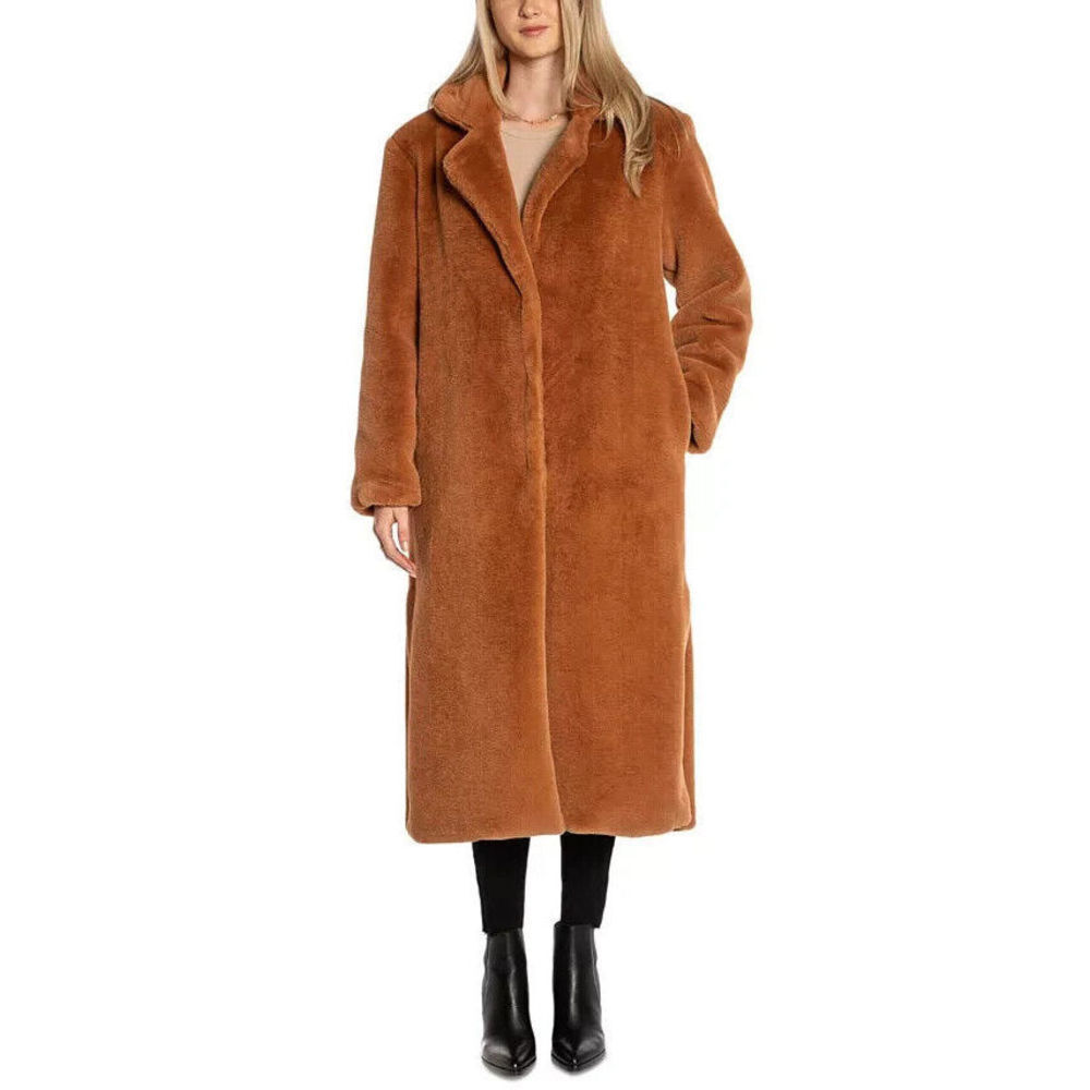 Juicy Couture Women's Brown Teddy Faux-Fur Trench Coat Size Large L